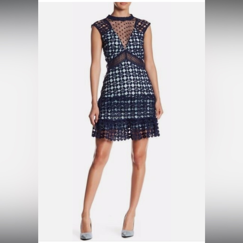 R&J Sheer Navy and Teal Dress